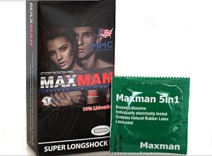 Bao cao su Maxman 5in1 thân bi, siêu mỏng, gai, râu, hương dâu kéo dài thời gian quan hệ