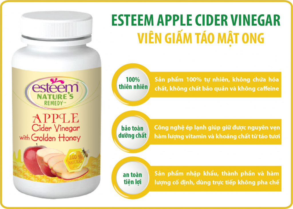 vien giam can esteem apple cider vinegar được chiết xuất hoàn toàn từ tự nhiên